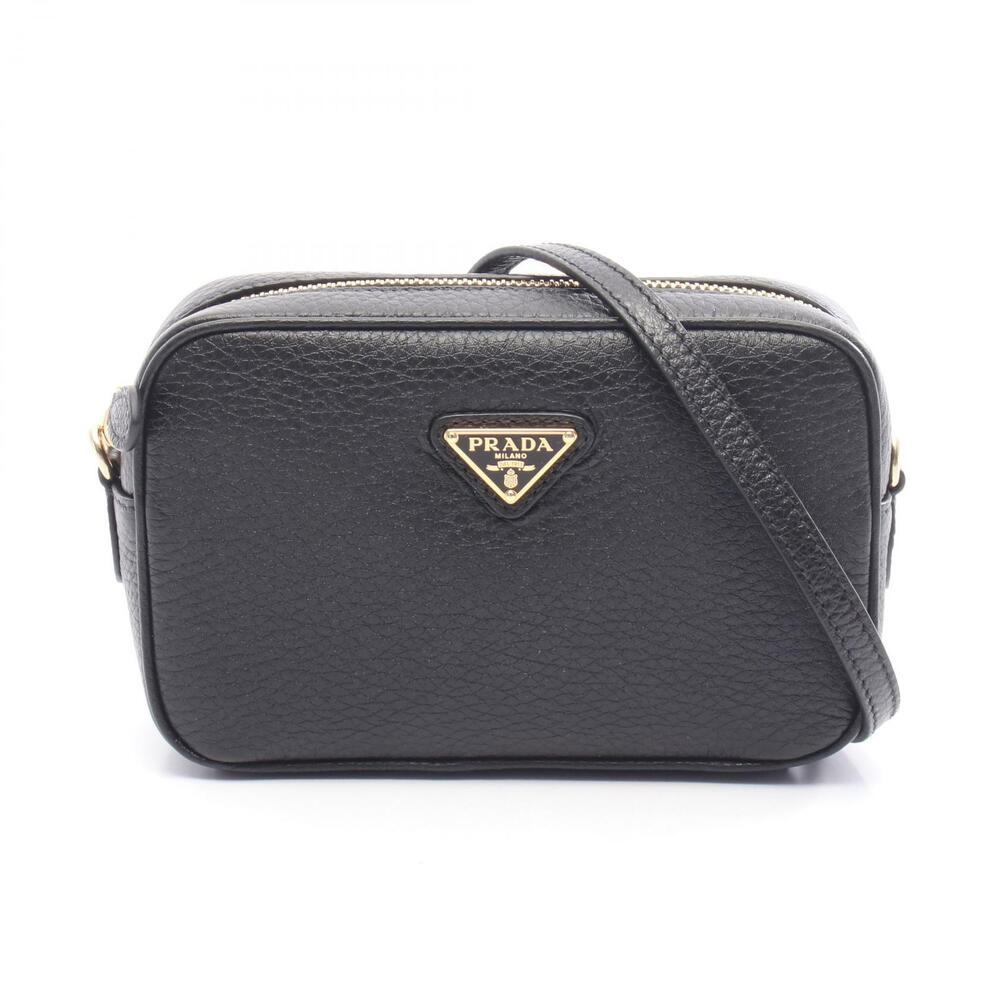 Prada Triangle Logo Shoulder Bag Leather Black
